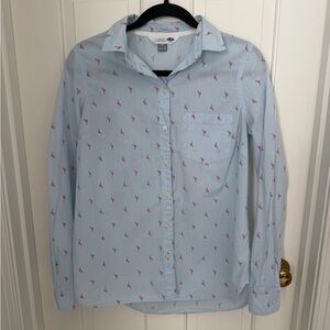 Old Navy Light Blue Shirt with Flamingo Print